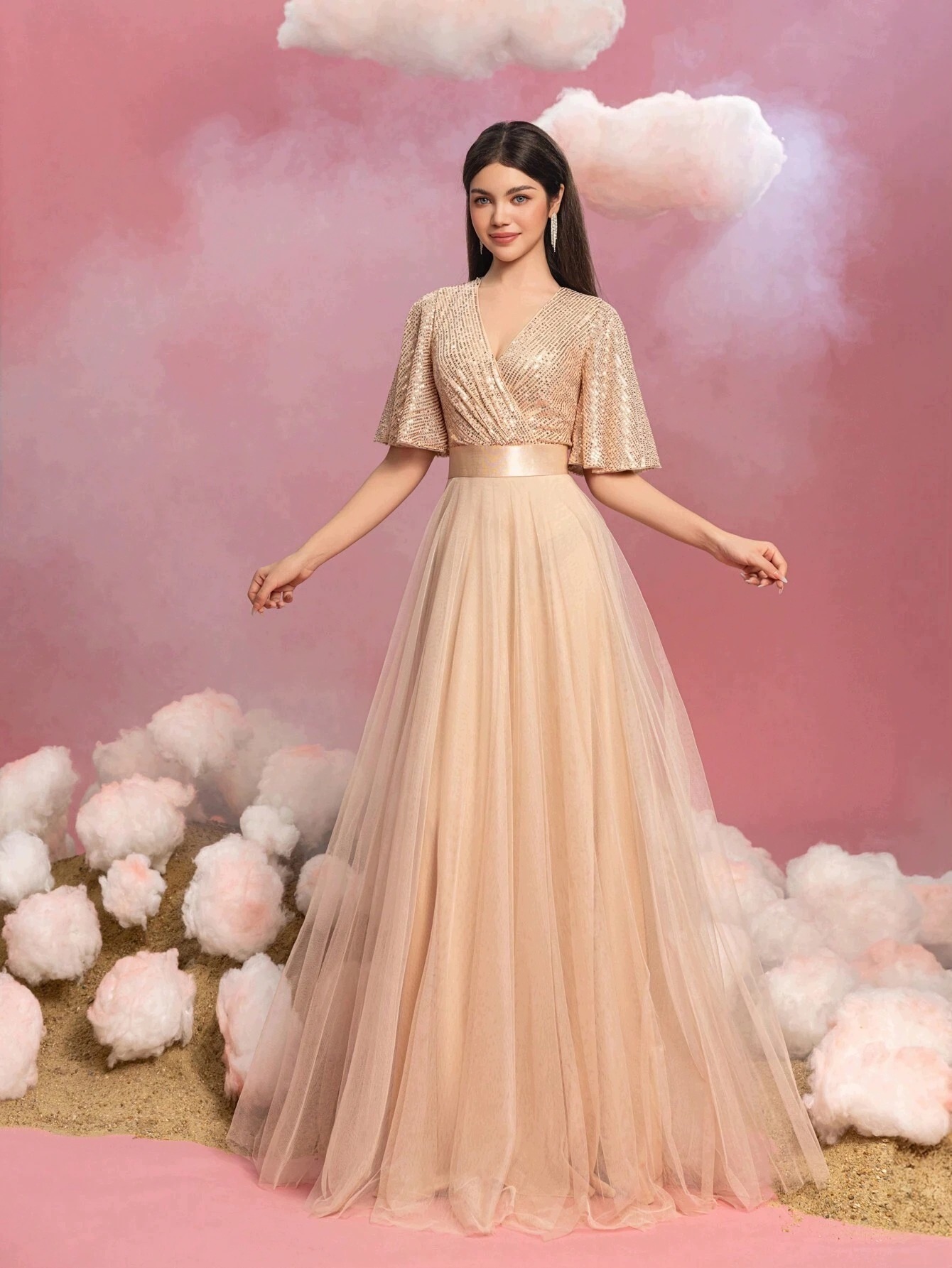 Shein Sukienka Rozkloszowana Z Cekinami Na Wesele 152-158 cm 1MD