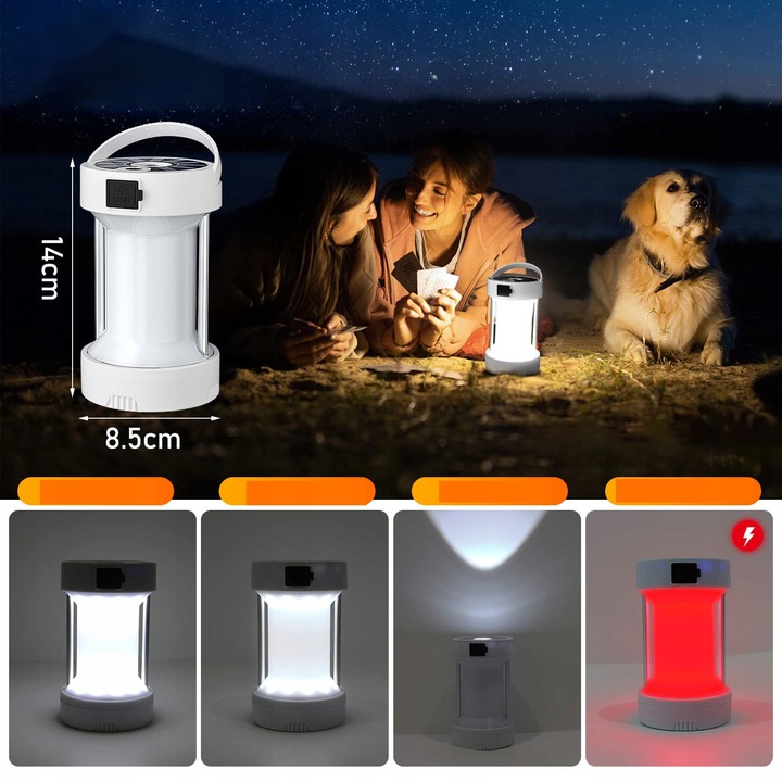 Wielofunkcyjna Lampa kempingowa solarna LED 5w1 USB Szerokość produktu 8.4 cm
