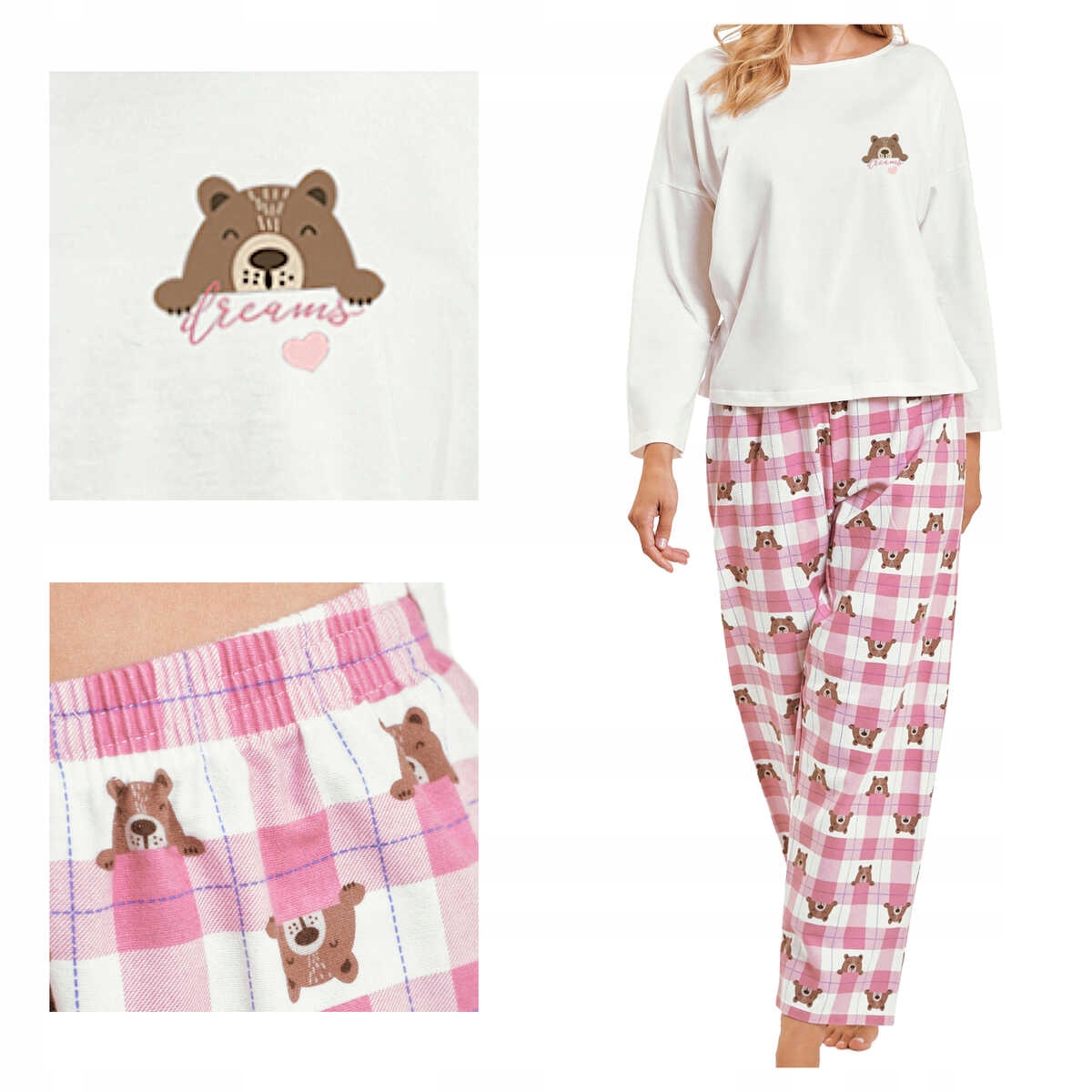 Taro Dámské pohodlné bavlněné pyžamo Astrid 3441 02 ecru XL