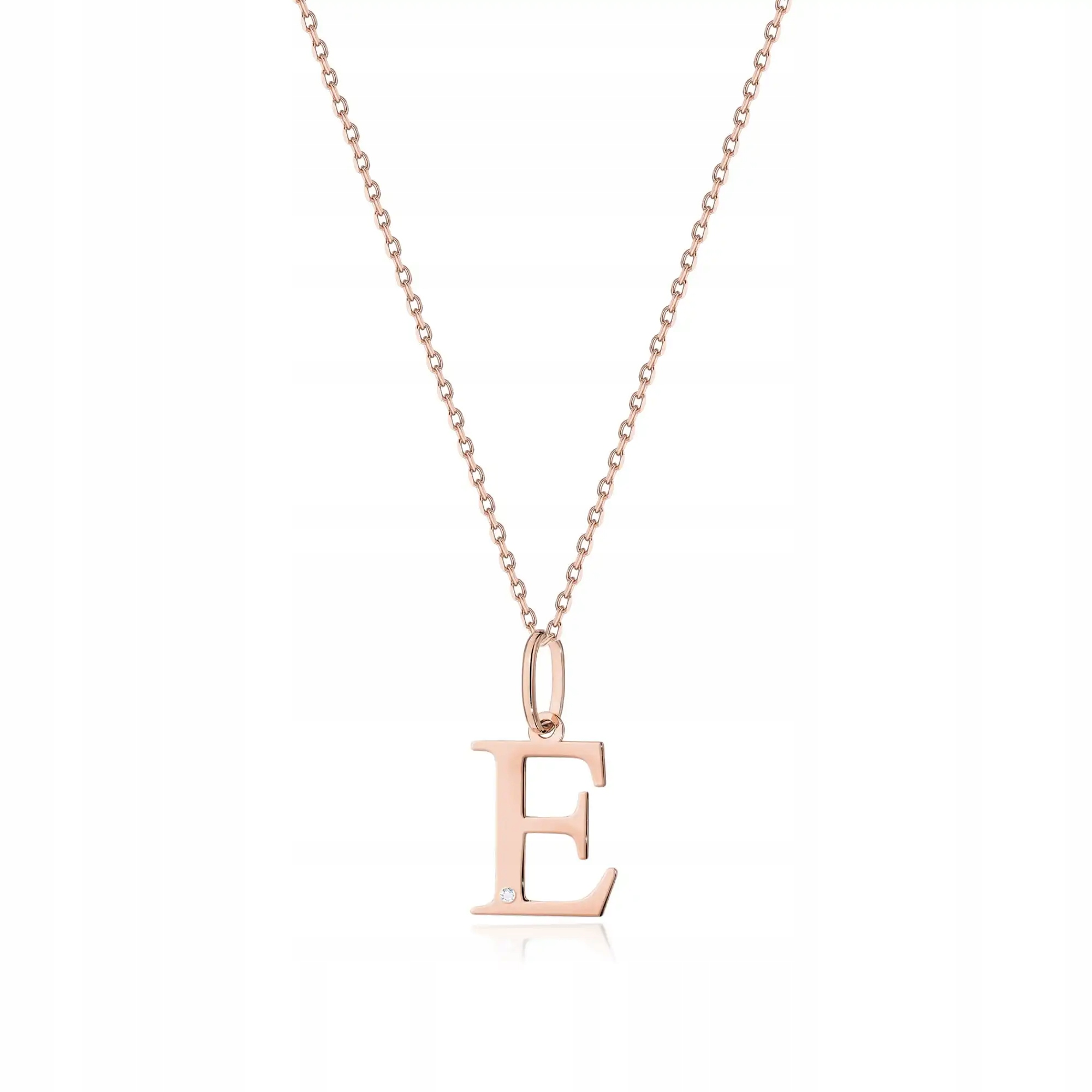 Zlatý náhrdelník pro ženu 585 s diamanty, písmeno E, z růžového zlata 14k