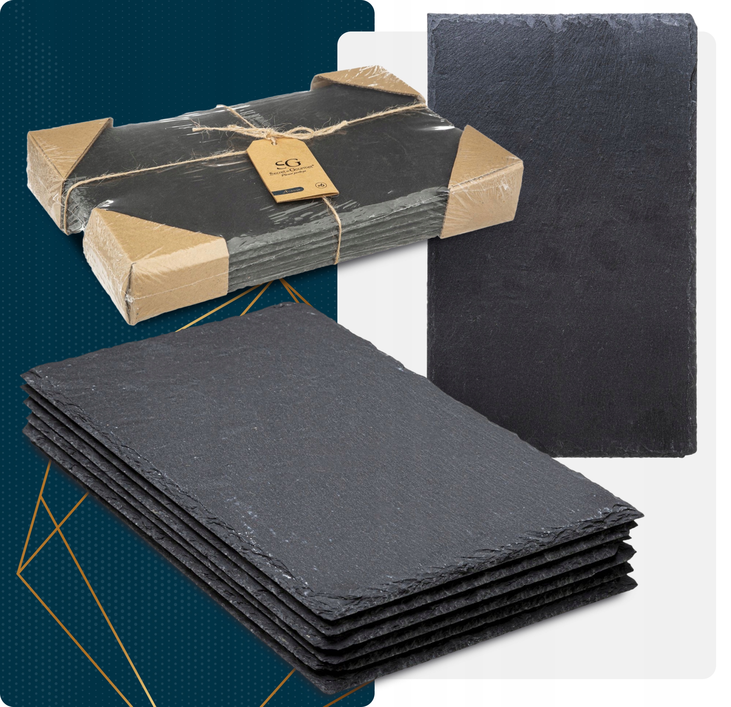 Nowoczesny zestaw talerzy SUSHI Do podawania dań 6 szt łupek Marka Secret De Gourmet