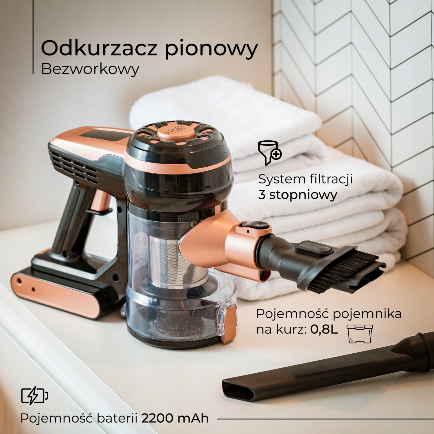 Odkurzacz Pionowy Adler AD 7044 Bezworkowy 120W Turbo LED 40 min