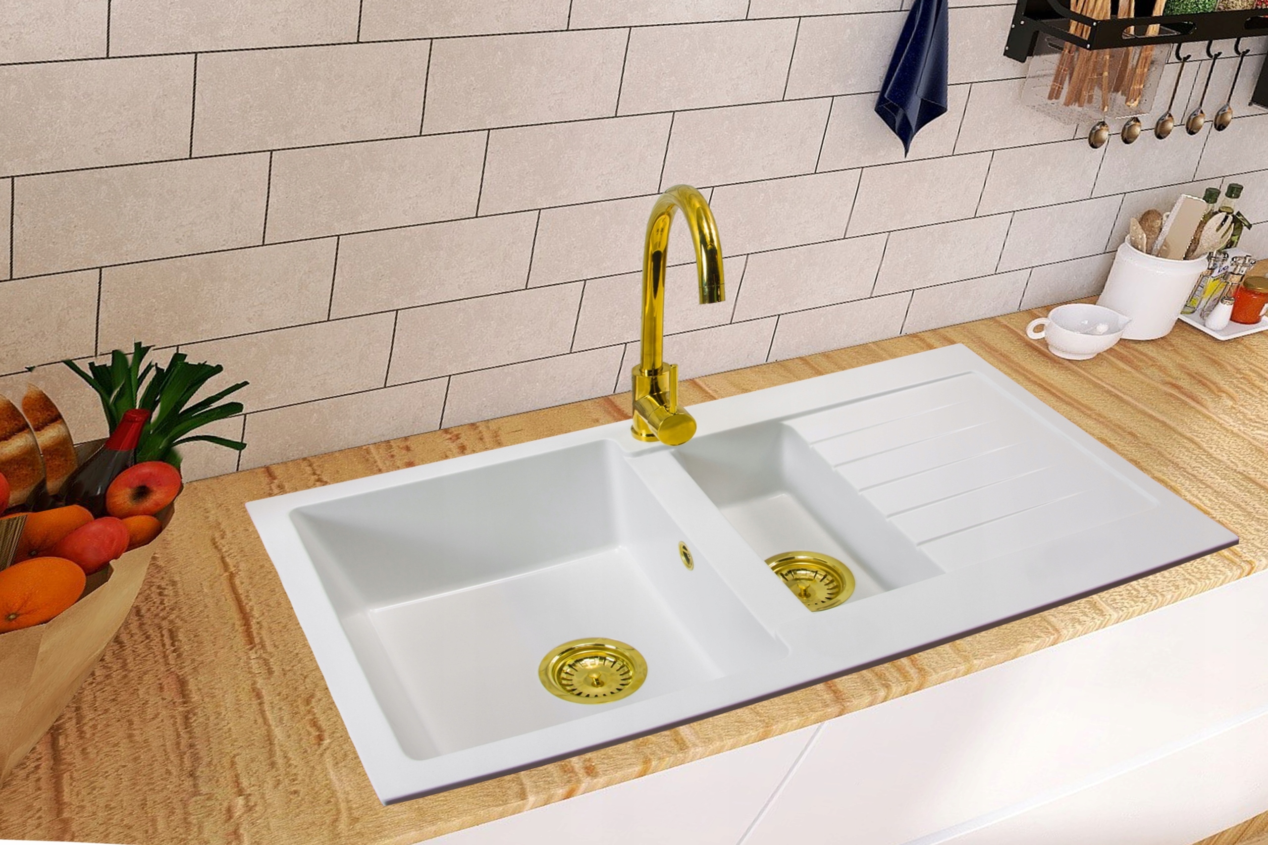 ZLEW ZLEWOZMYWAK GRANITOWY+BATERIA-ZESTAW ZŁOTY Materiał wykonania granit