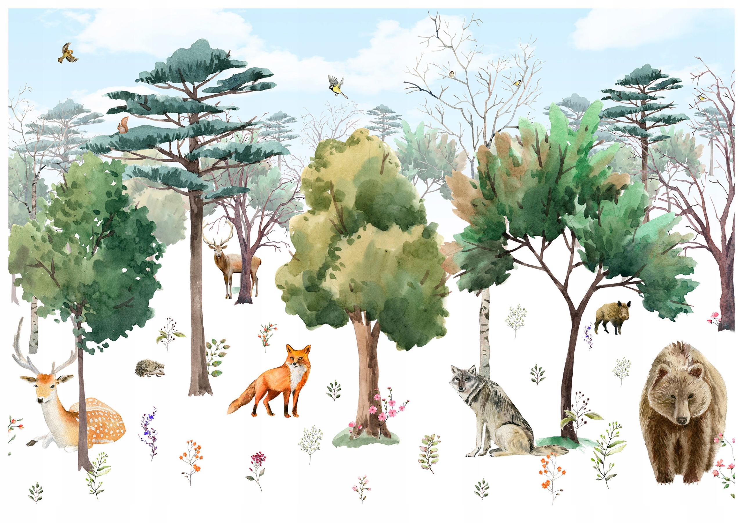 Vliesová fototapeta Zimní les Zvířata Sníh Akvarely 254x184 lepidlo