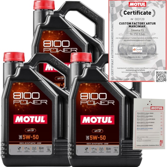 MOTUL 8100 POWER 5W50 15L FORD WSS-M2C931-D + ZAWIESZKA