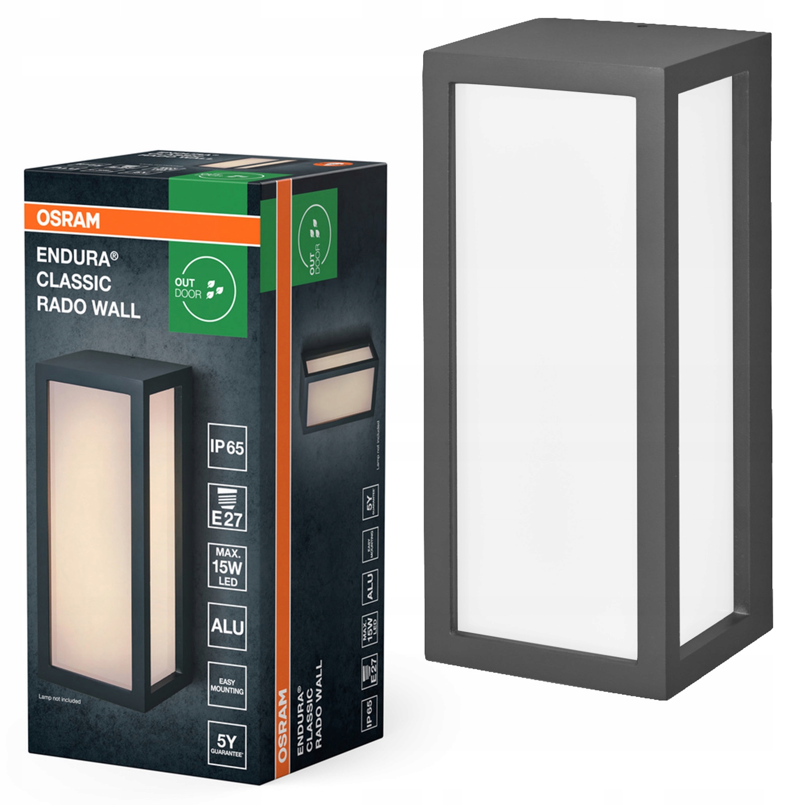 Kinkiet Ogrodowy Lampa Elewacyjna Zewnętrzna E27 Szary IP65 Endura Osram