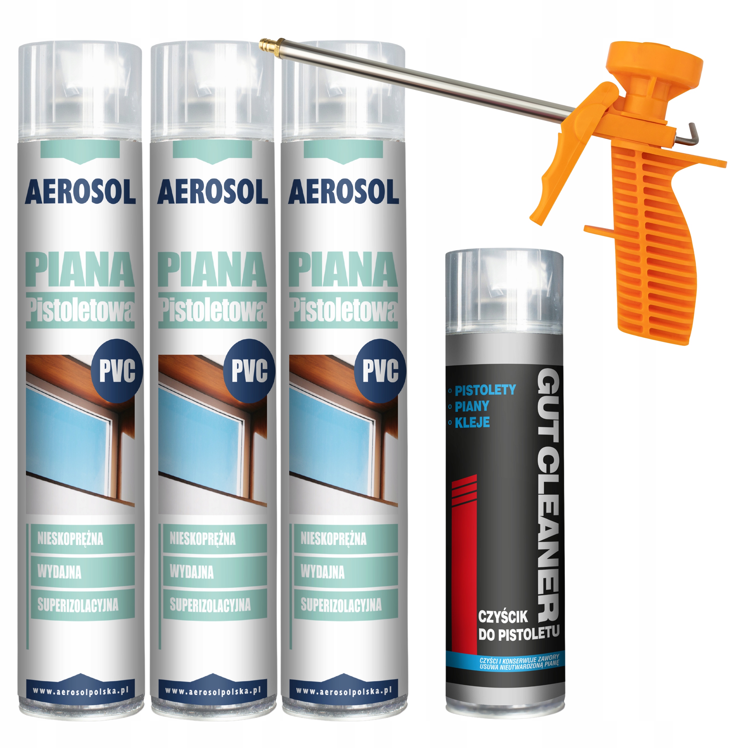 Nízkotlaková Pěna Pistoletová Pěna 3x750ml Set Čisticí Pistole