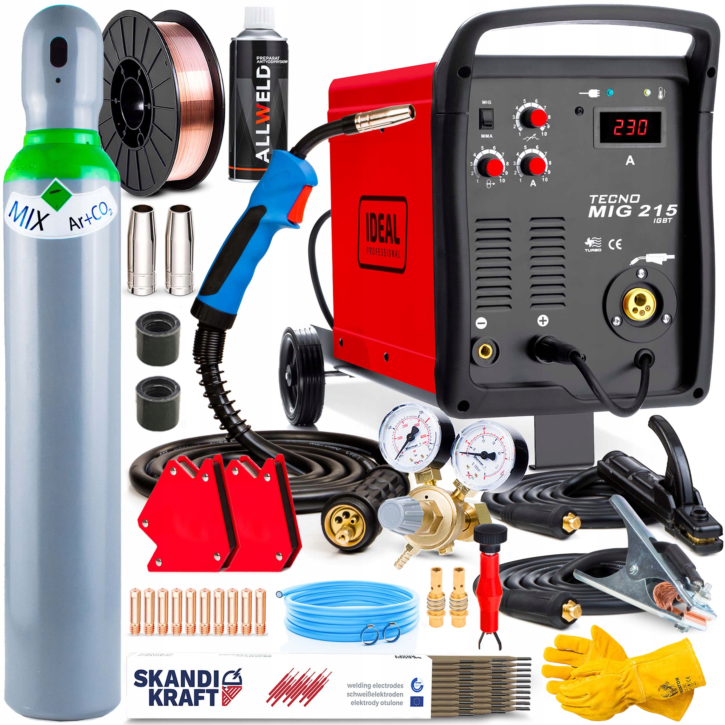 Invertorová Svářečka Ideal Tecno Mig 215 Mma Digital Mma 230V 200A Sada