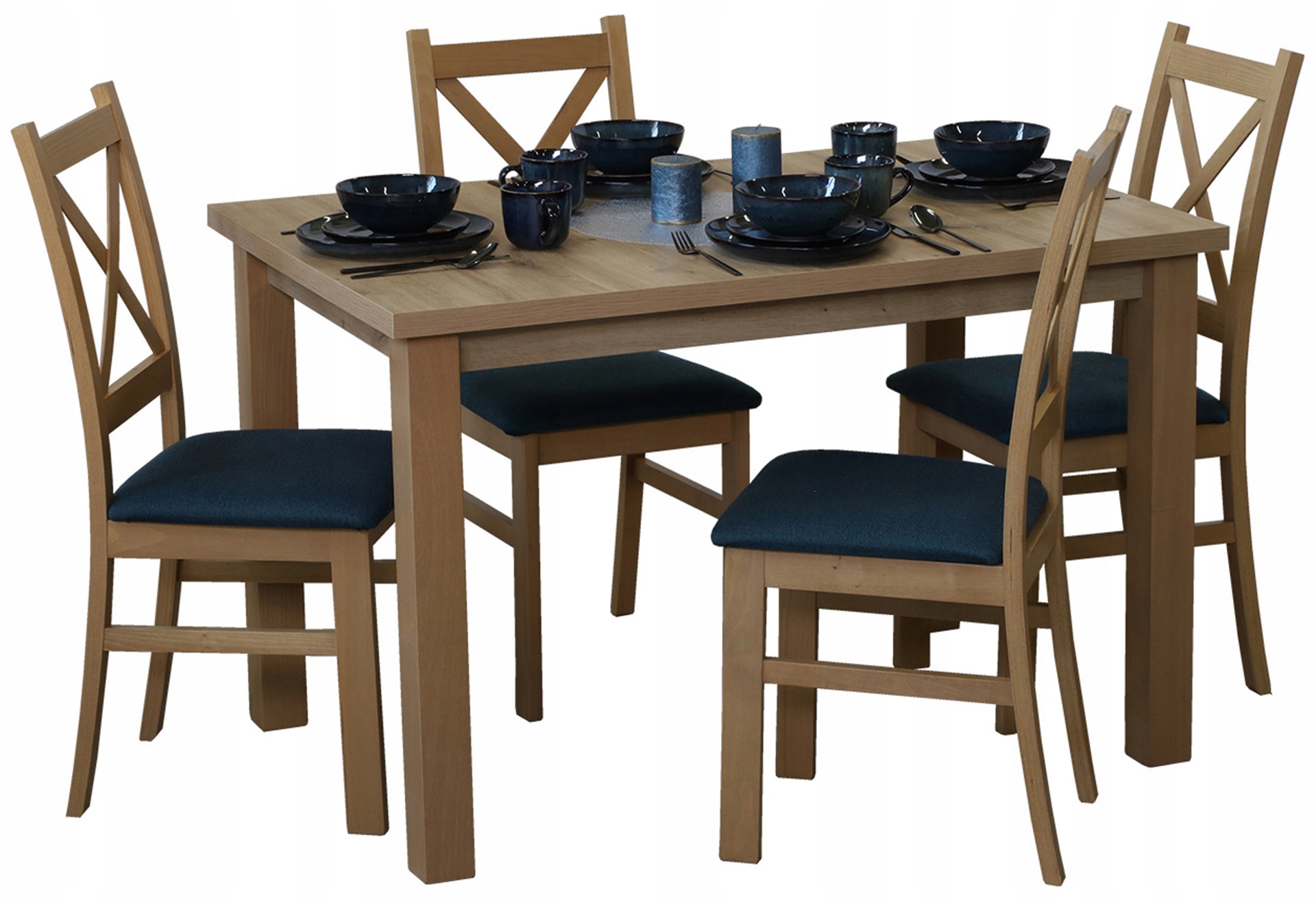 Sada kuchyňský stůl 150/190x80 4 jídelní židle M0015-4 Dub Artisan