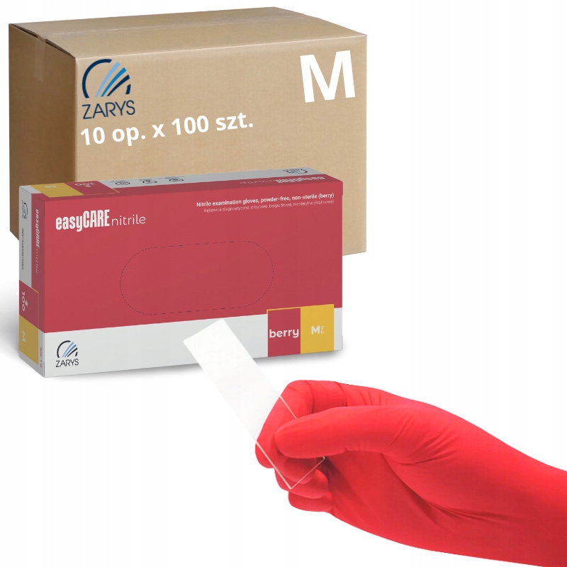 Levně Nitrilové rukavice Bezpudrové easyCARE berry Zarys Malinové vel. M 1000 ks
