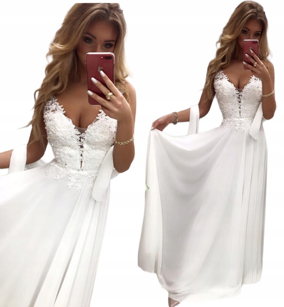 Borůvka Bílá Dlouhá Šifonová Šaty s svatební Gipiurou M