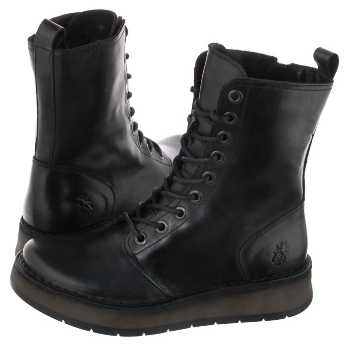 Dámské kožené boty Workery Fly London Rami Rug Black černé