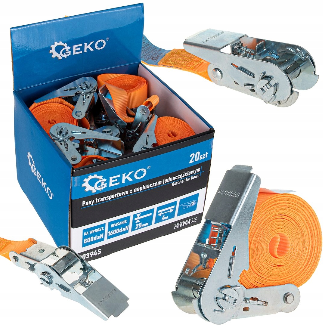 Pas Transportowy Z Napinaczem 25MM 4M 800KG Jednoczęściowy G03945 Geko