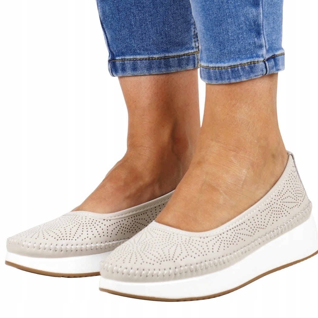 Béžové Kožené Baleríny Na Podpatku, Pohodlné Kožené Boty