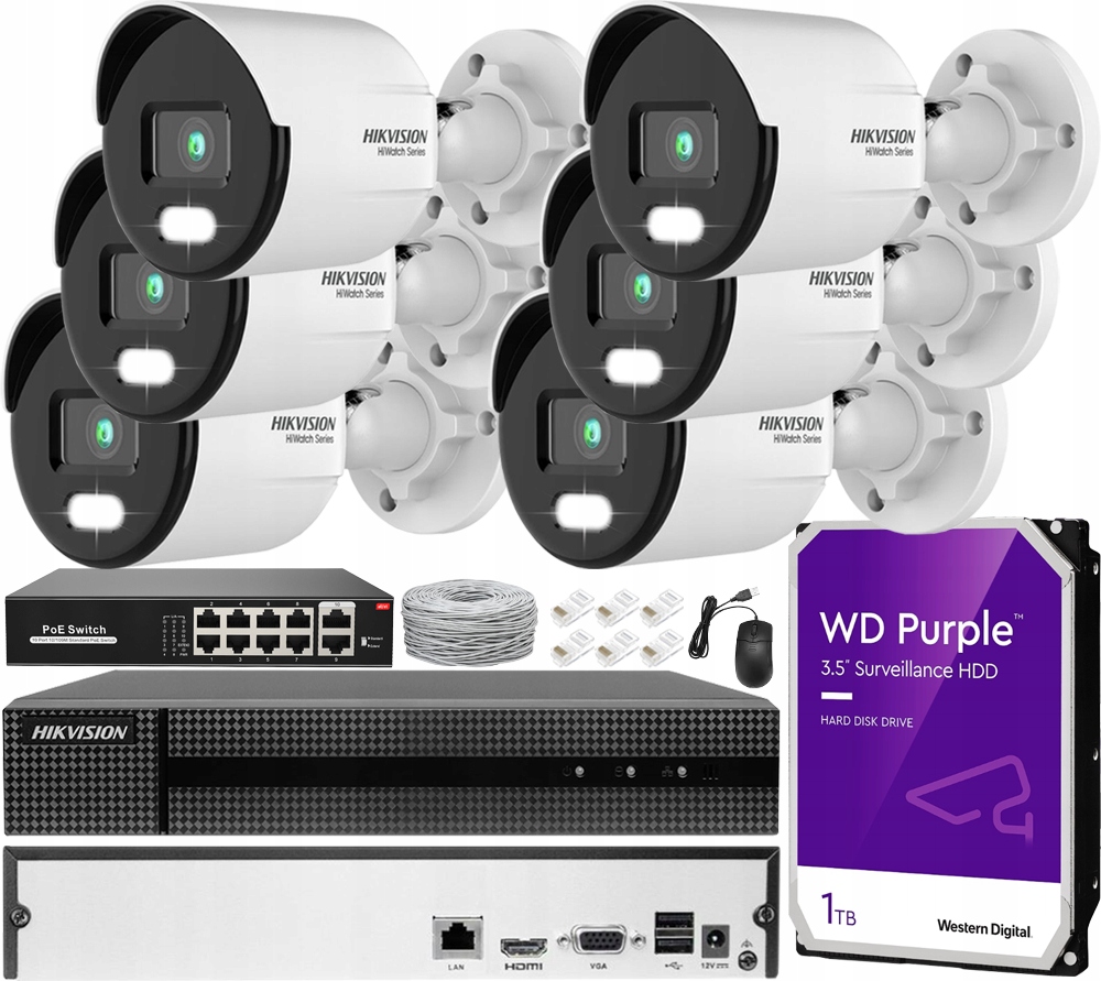 Sada Cctv Ip 6x tubusová kamera 4Mpx Led 30M PoE rekordér disk 1TB