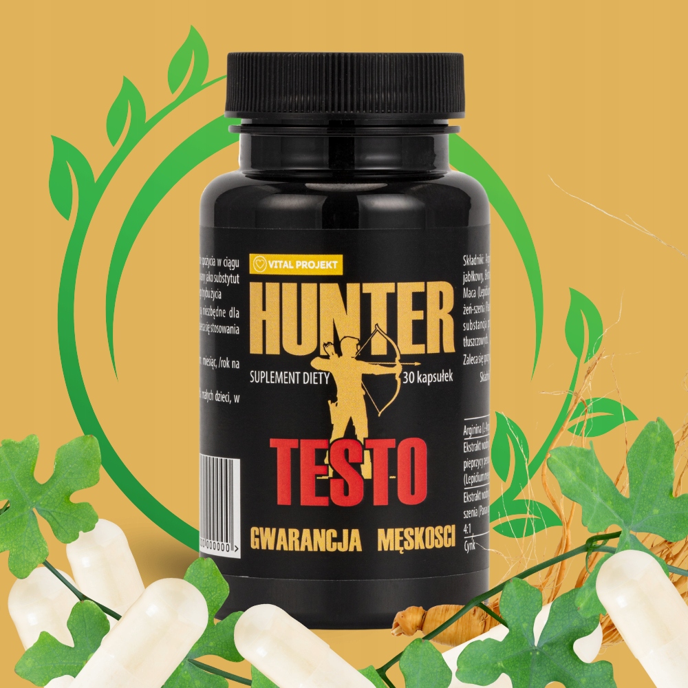 HUNTER TESTO TABLETKI NA POTENCJĘ LIBIDO EREKCJĘ WZWÓD SEX TESTOSTERON MOC Postać kapsułki