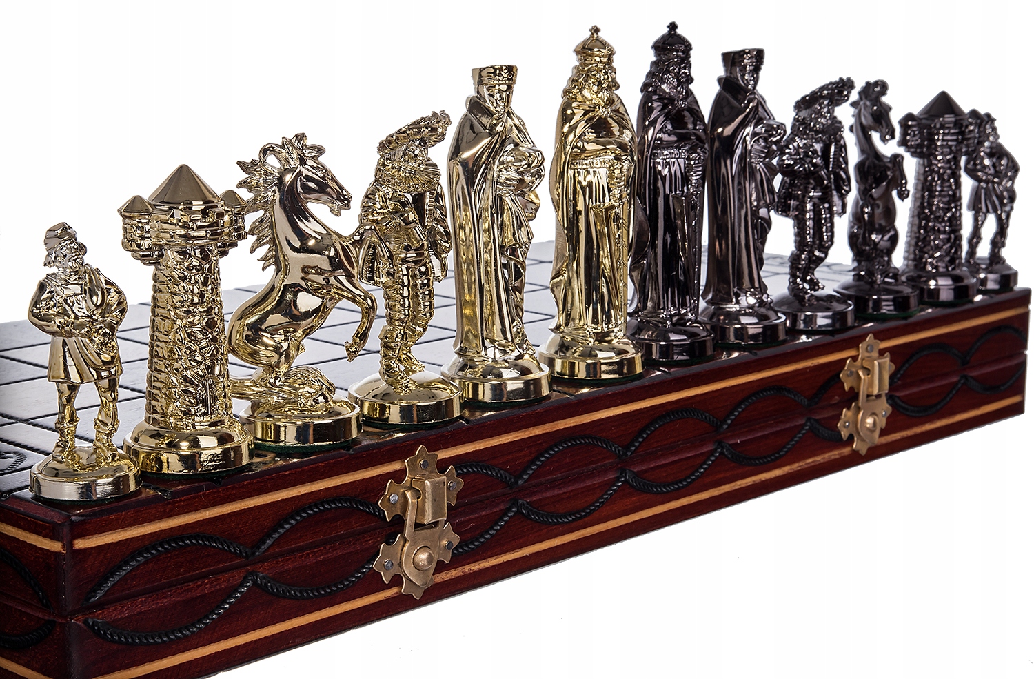 SZACHY ŚREDNIOWIECZNE DREWNIANE ZŁOTO-CZARNE DUŻE Nazwa SZACHY ŚREDNIOWIECZNE DREWNIANE ZŁOTO-CZARNE DUŻE