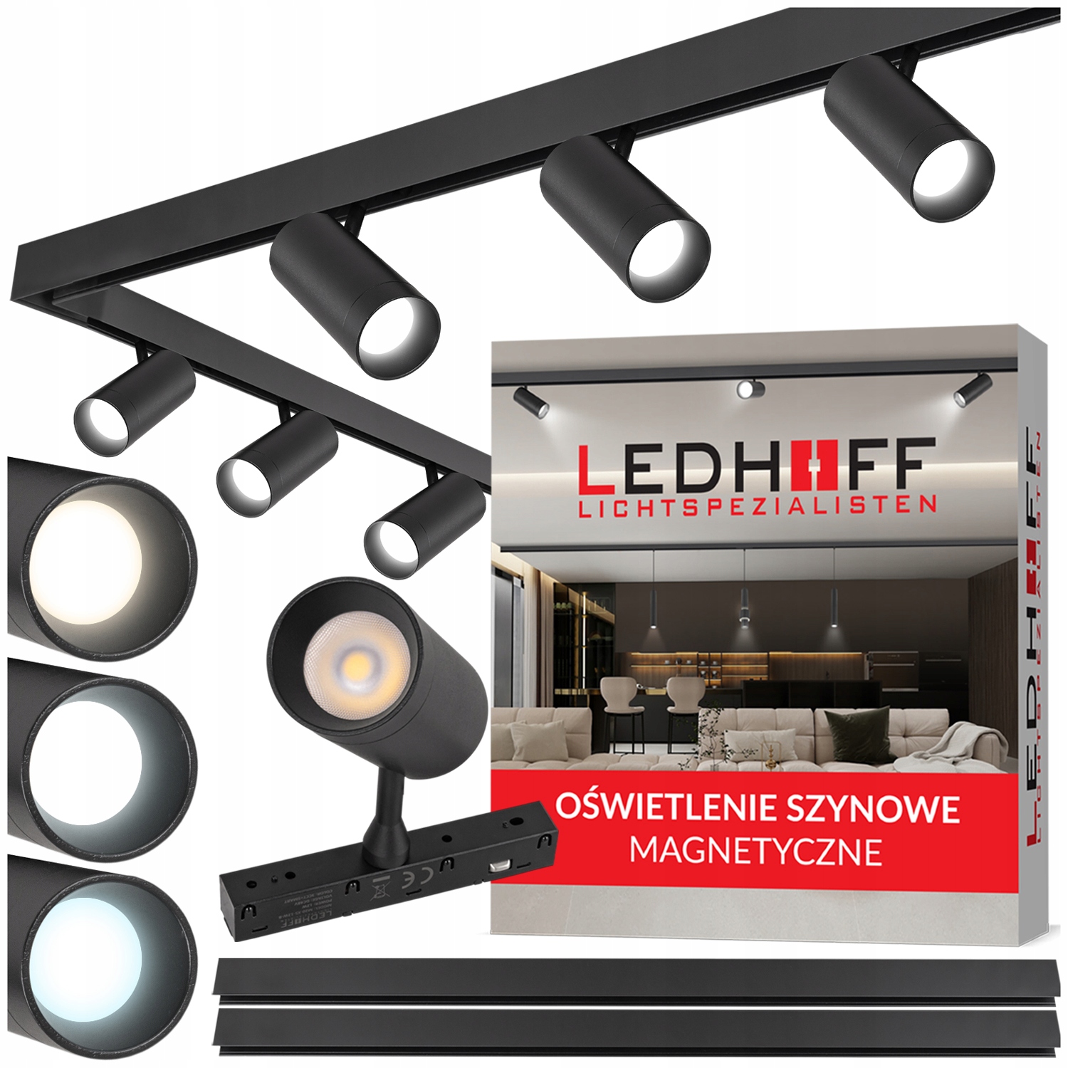 Magnetické Led osvetlenie 2x Koľajnica 1 m 6x bodová lampa 12 W Spot M20