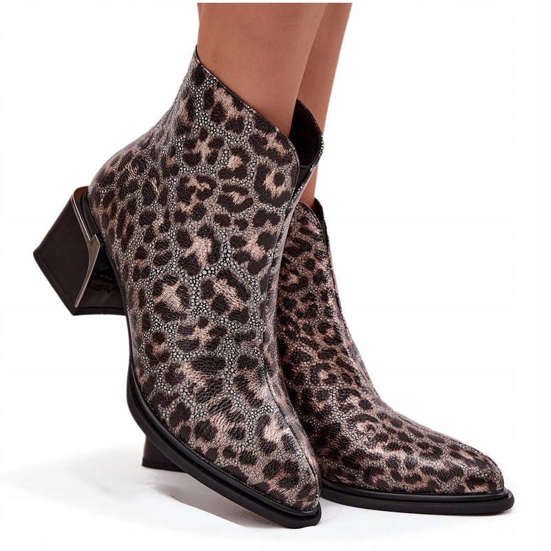 Dámské Kotníkové Boty Zateplená Kůže Panterka D&a CR52-622 Černo-zlatá 37