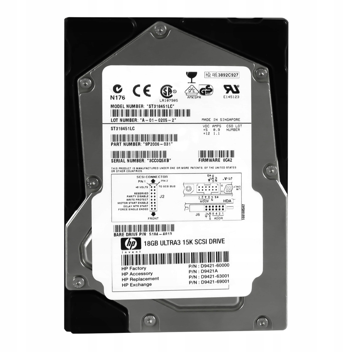 Hp D9421-60000 D9421A 18 Gb 15K 4 Mb Scsi U160 3.5" Hdd (pevný disk) ST318451LC
