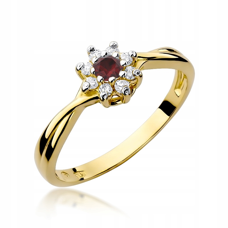 Zlatý zásnubní prstýnek 585 květ brilianty 0,22 ct Rubín