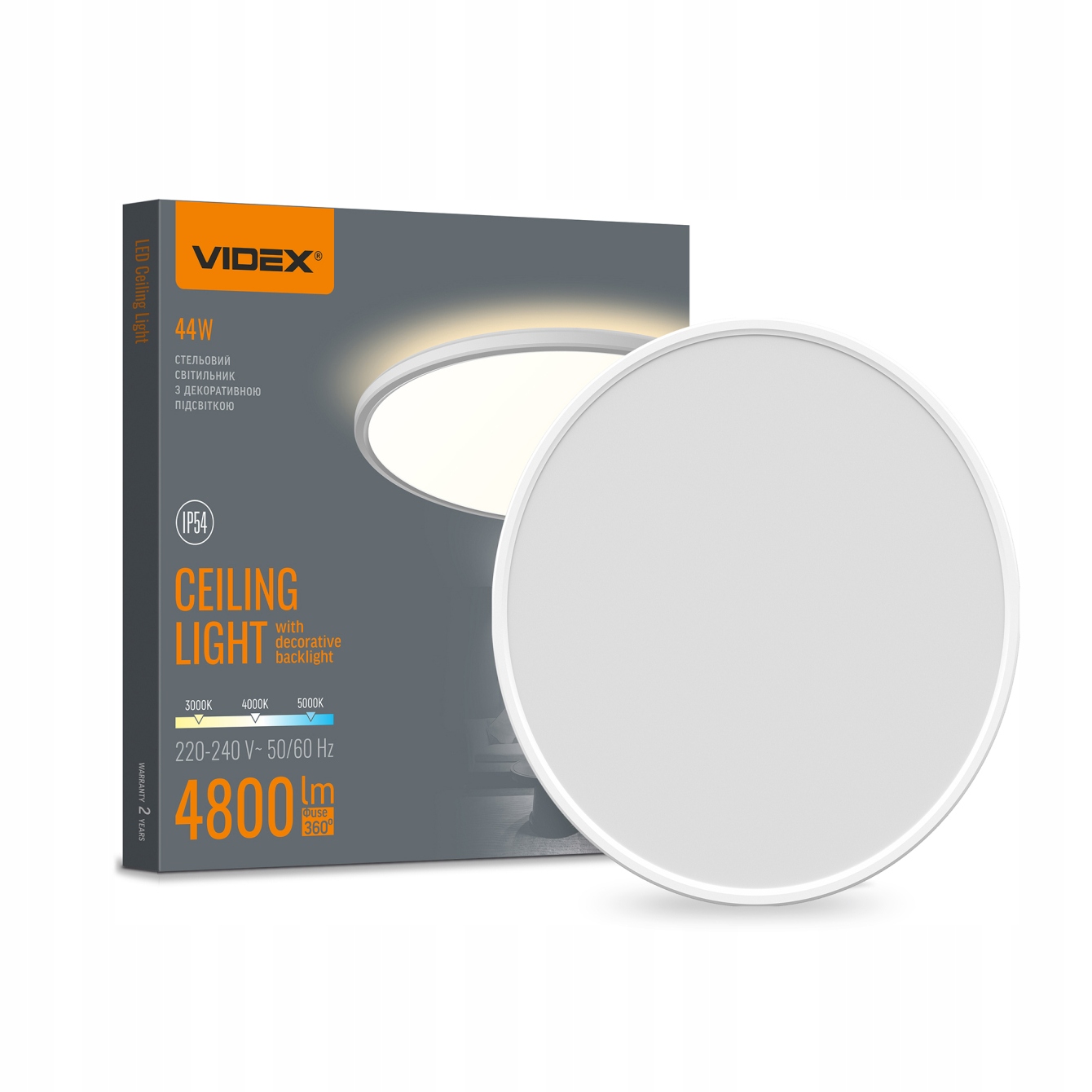 Led svítidlo s podsvícením stropní svítidlo Videx DL5R 44W 3000K–4000K–5000K Bílá