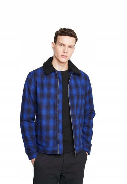 Lee Pánská Tmavě Modrá Bunda S Límečkem, Vzor Vlčí Vlny