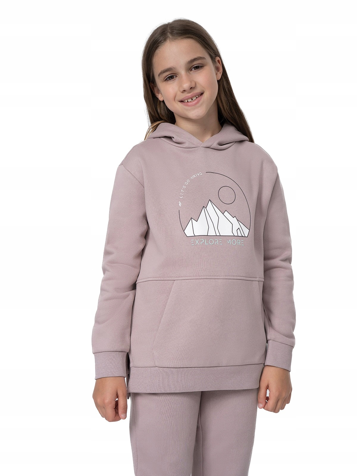4F Bluza Dziewczęca Dresowa z Kapturem 4FJSS23TSWSF277-52S Jasny Fiolet 152