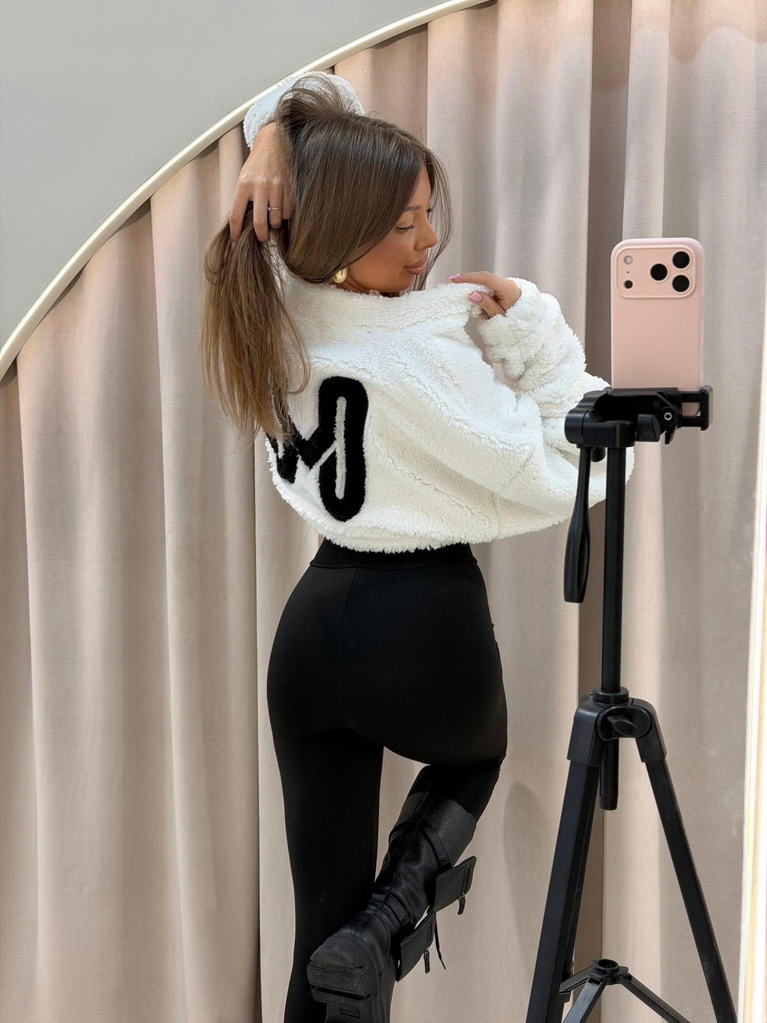 Mikina s se stojáčkem a zipem, medvídek Mia Teddy Mia Maison, oversize, bílá