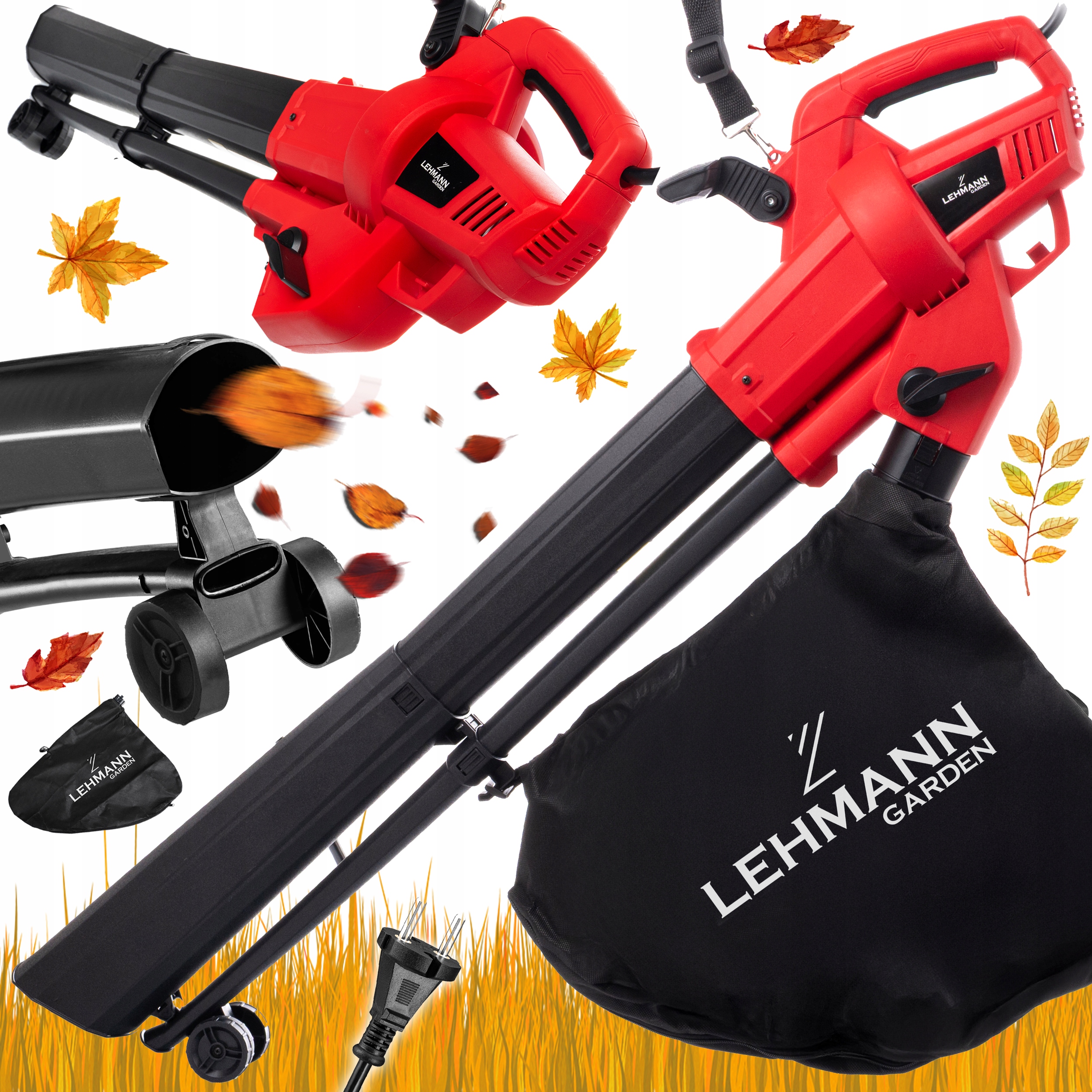 Elektrické Dmychadlo 3500W Na Listí 40L Zahradní Drtič Vysavač 2V1