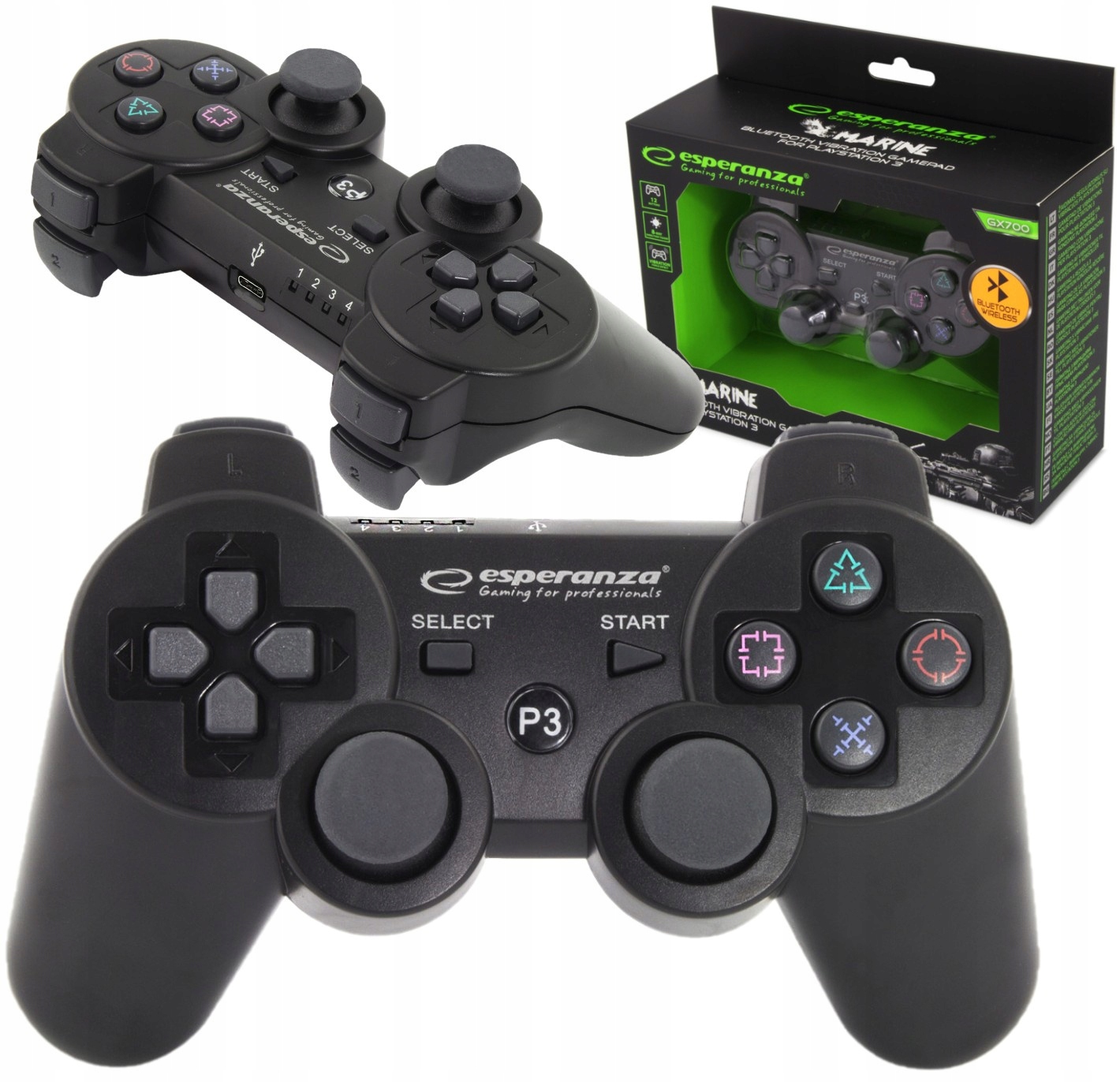 Bezprzewodowy Gamepad Bluetooth Pad PS3 Wibracja Czarny