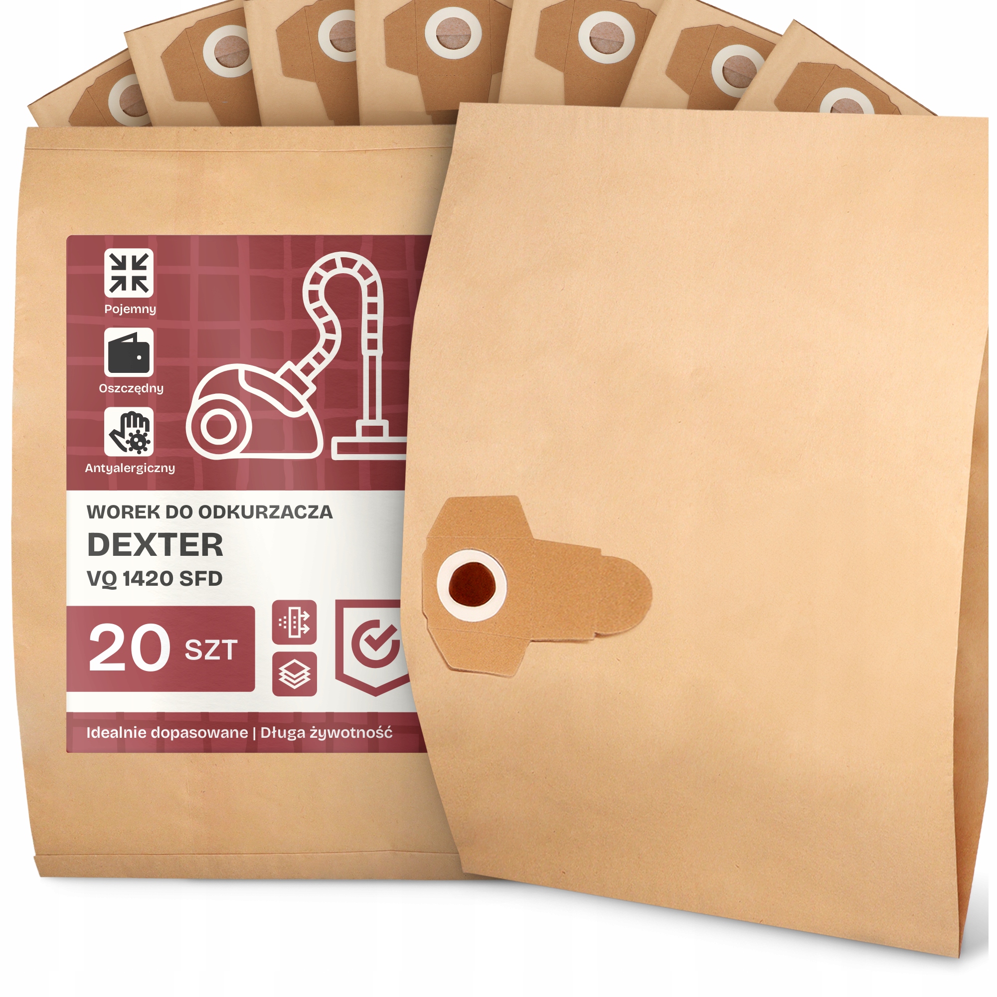 20x Sáček Do Vysavače Dexter Vq 1420 Sfd Papírový 2-vrstvový Sáček 2A