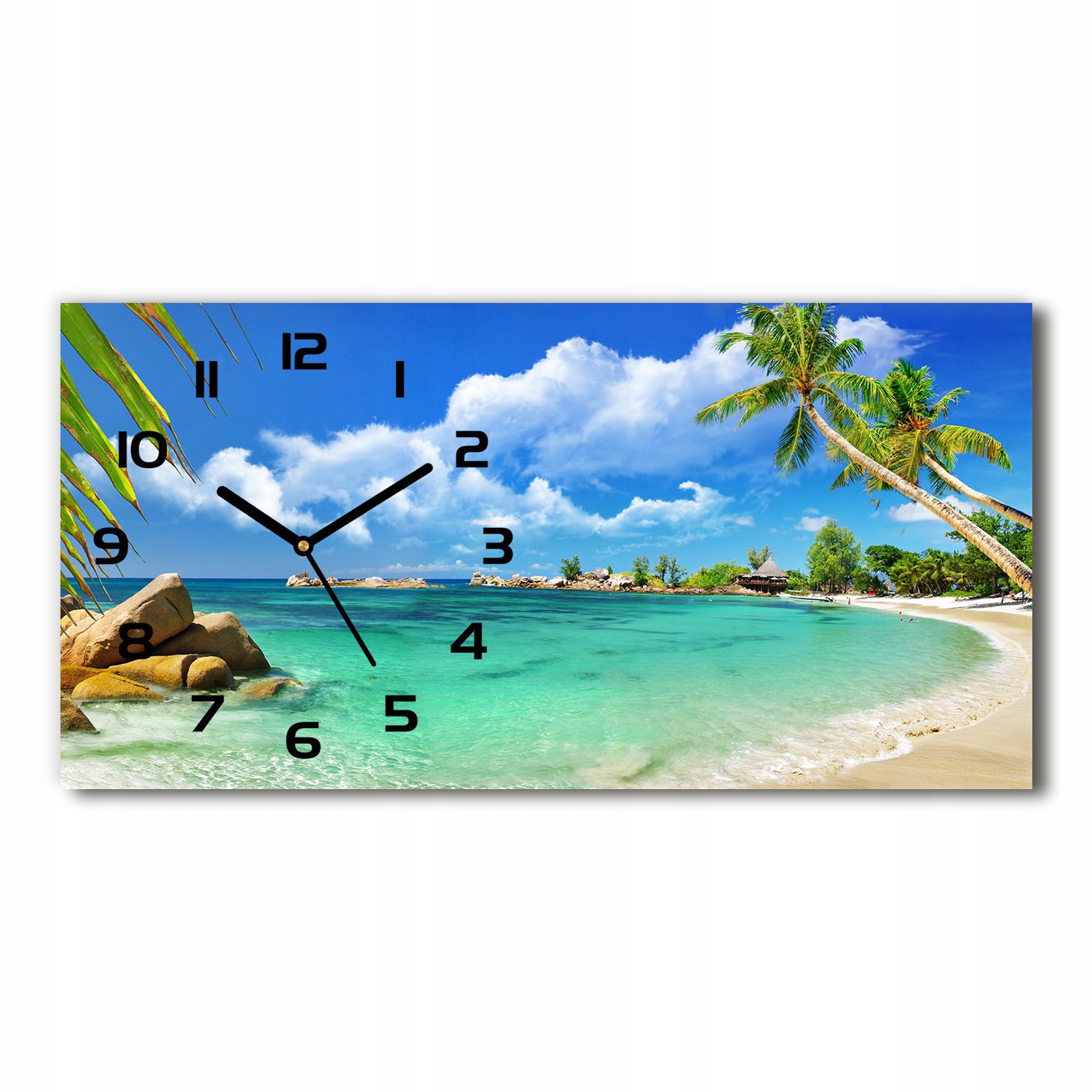 

Zegar ścienny szklany cichy Seszele plaża 60x30 cm