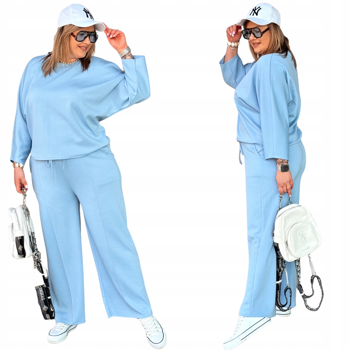 Dres Damski Plus Size Duże Rozmiary Cavaricci Luźny Na co Dzień Błękitny