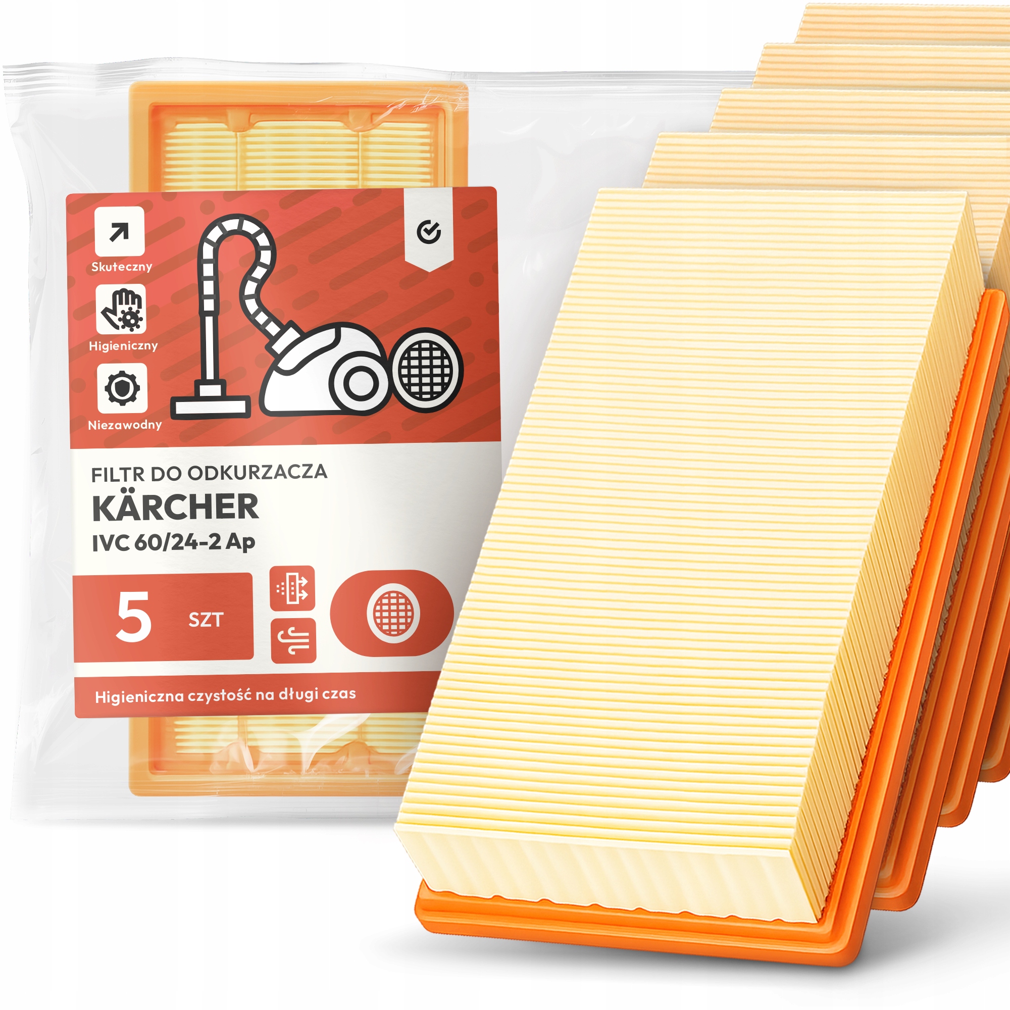 5 x Vzduchový Filtr Pro Vysavač Kärcher IVC 60/24-2 Ap Výkonný Filtr Em-w