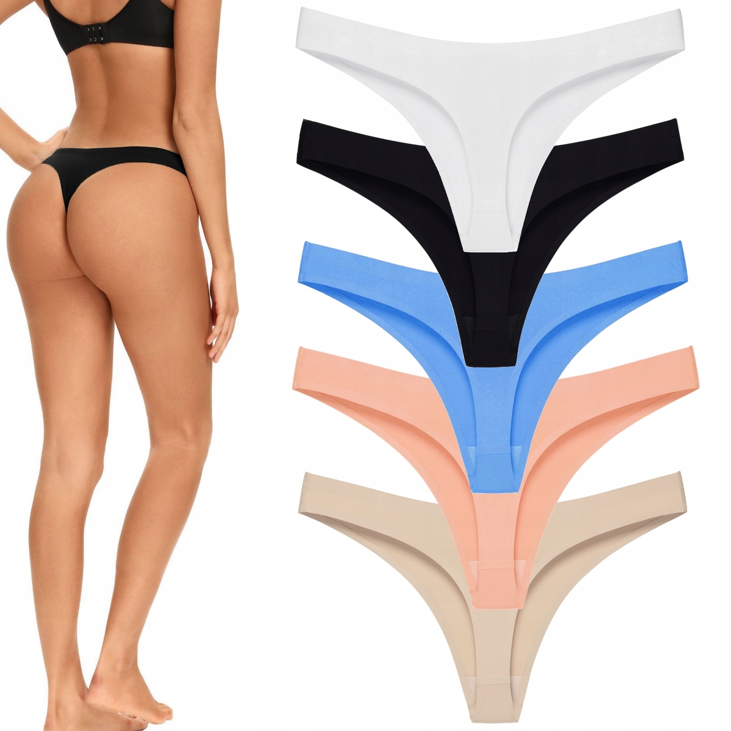 

5x Stringi Bezszwowe Laserowo Cięte Majtki M/L