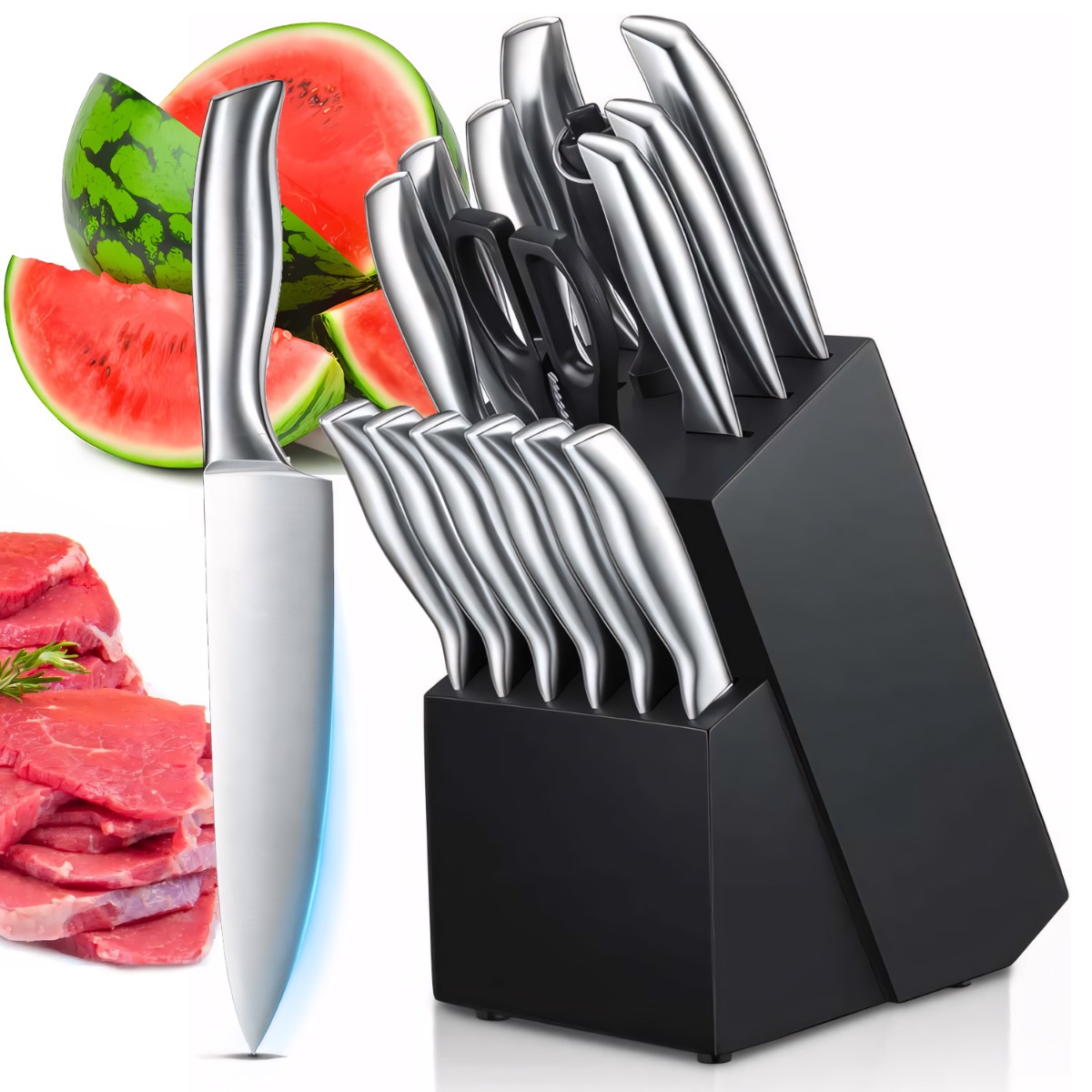 Sada Ocelových Kuchyňských Nožů V Bloku Na Chléb, Stojan 16 Ks