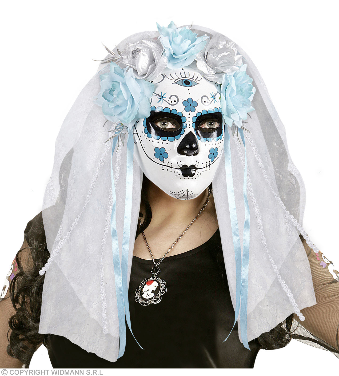 Halloweenská maska benátská plná s závojem Extra vychytávky