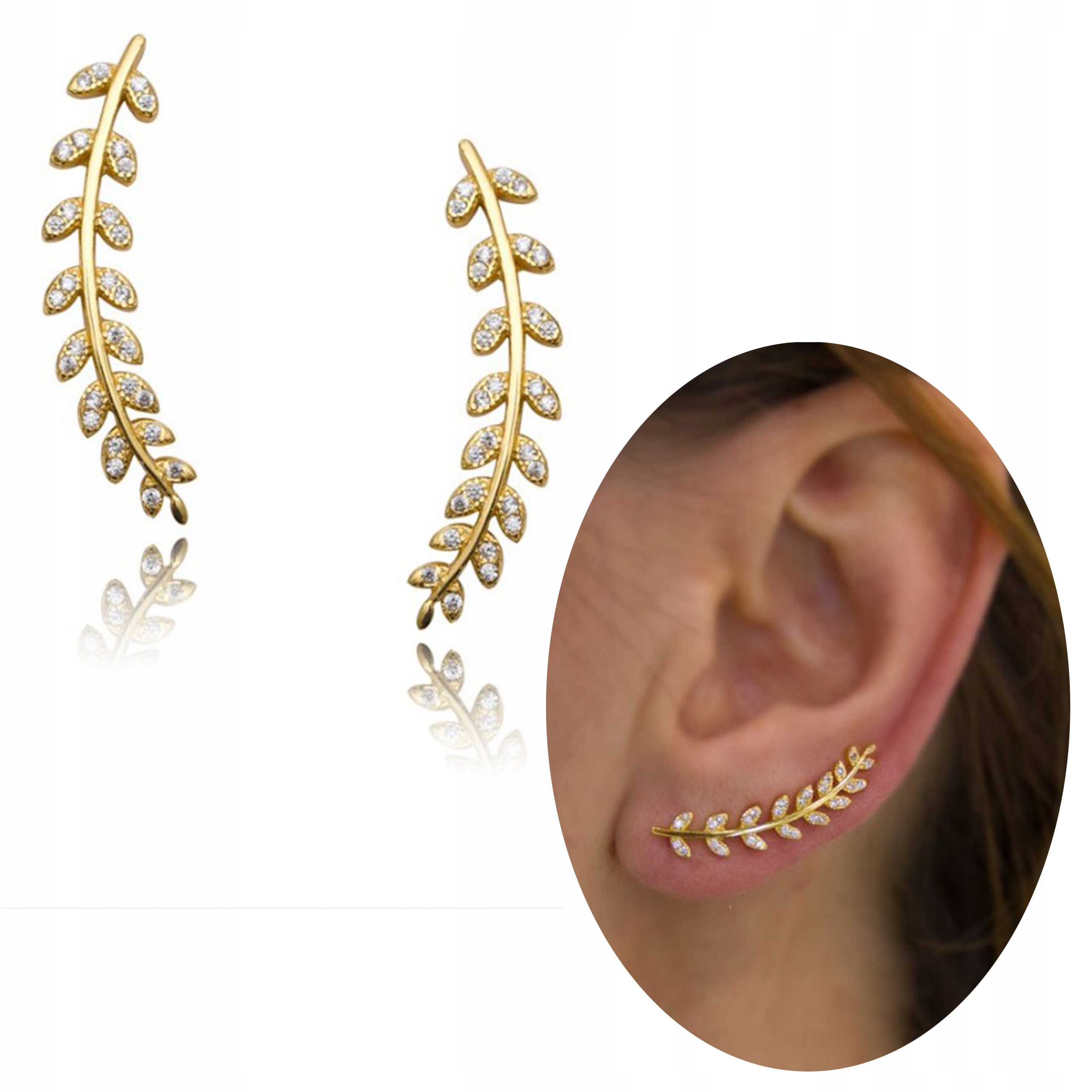 

Złote kolczyki nausznice 925 listki Grawer