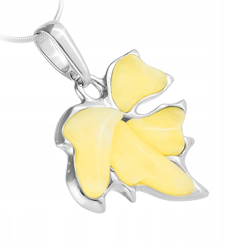 Stříbrný List přívěsek s mléčným přívěskem bílý Jantar stříbro 925