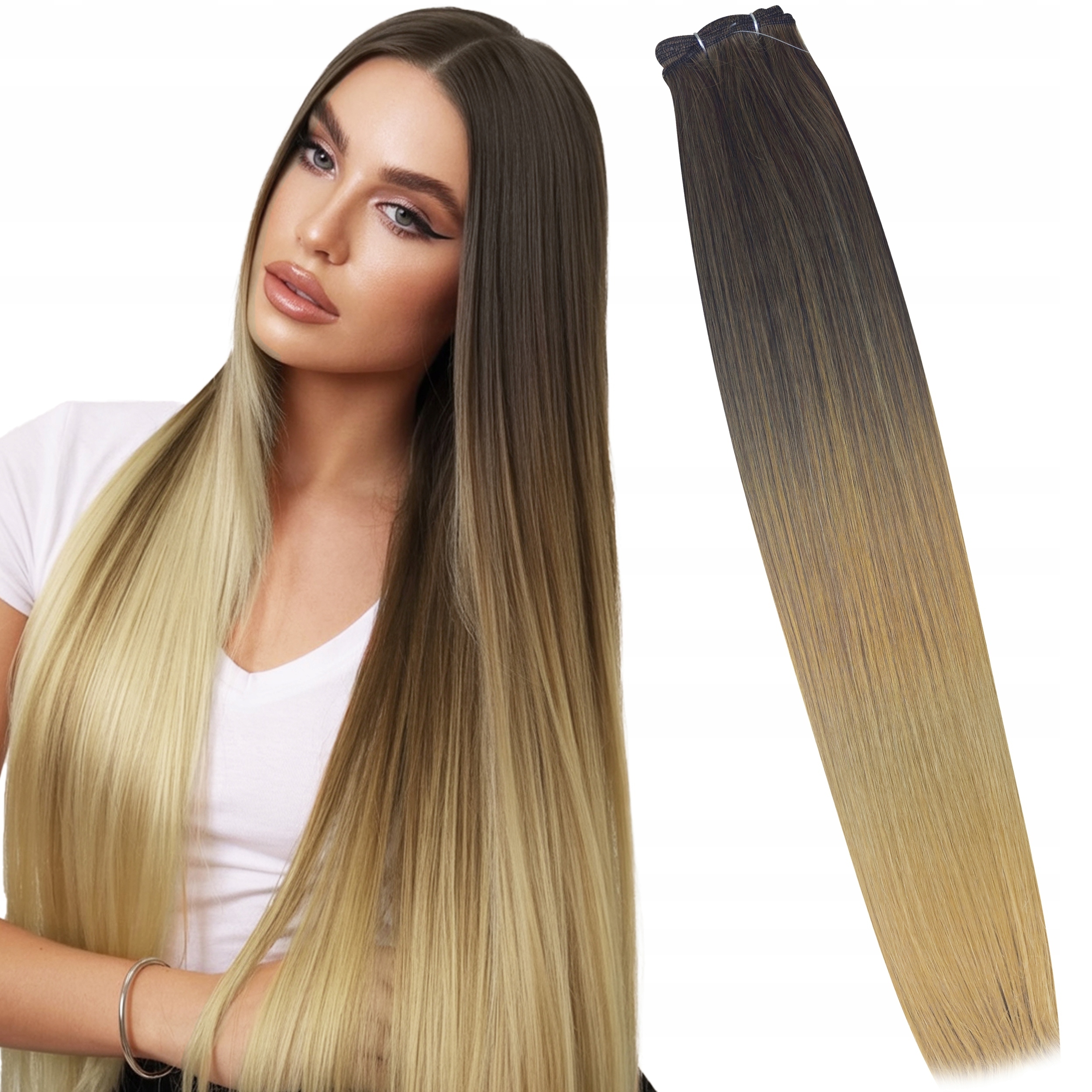 Syntetické vlasy na pásku Rovné Dlouhé Ombre Hnědé 200g 75cm #T1B/330/276