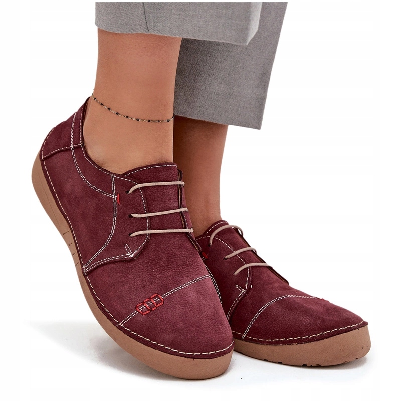 Dámské Kožené Polobotky S Prošíváním Artiker 57C2111 Bordové 37