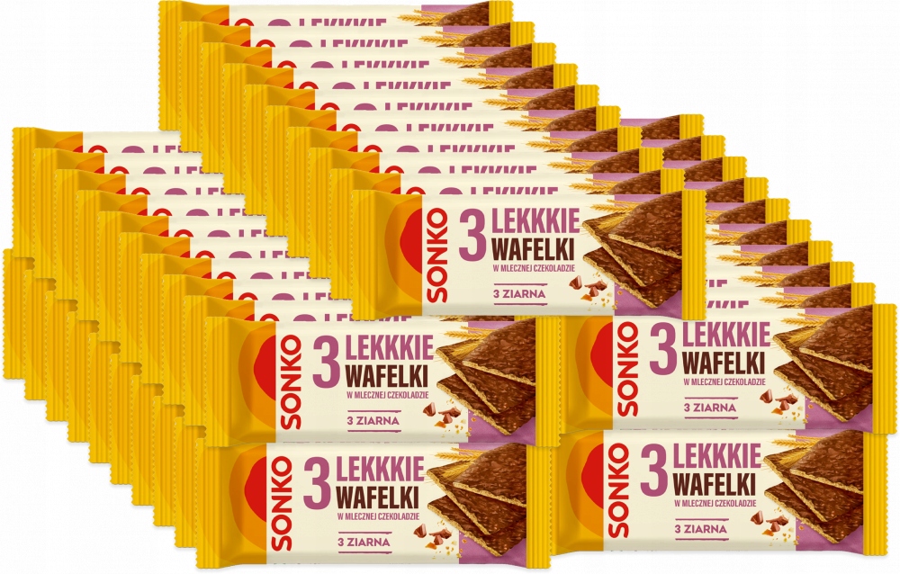 Lekkie wafelki 3 ziarna w mlecznej czekoladzie Sonko 36g x 55 szt