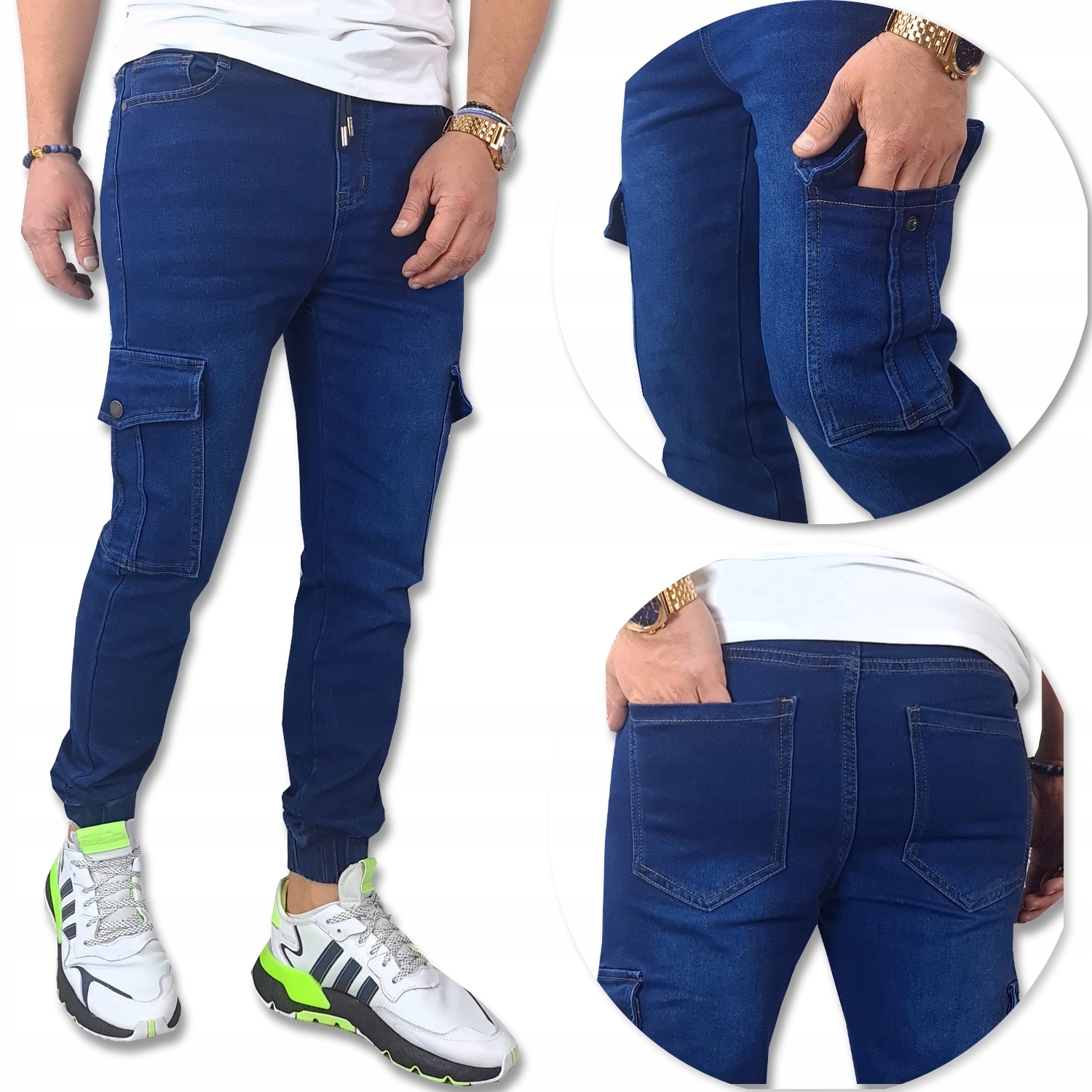 

Spodnie Męskie Jeans Bojówki Kieszenie modne XXL