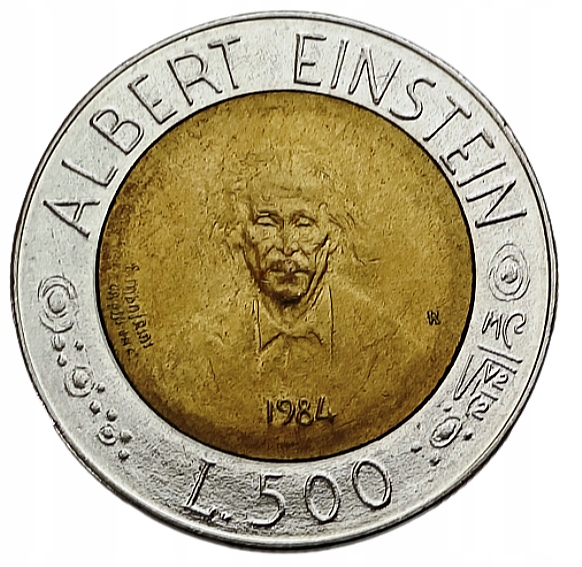 SAN MARINO 500 LIRE 1984 ALBERT EINSTEIN BIMETAL