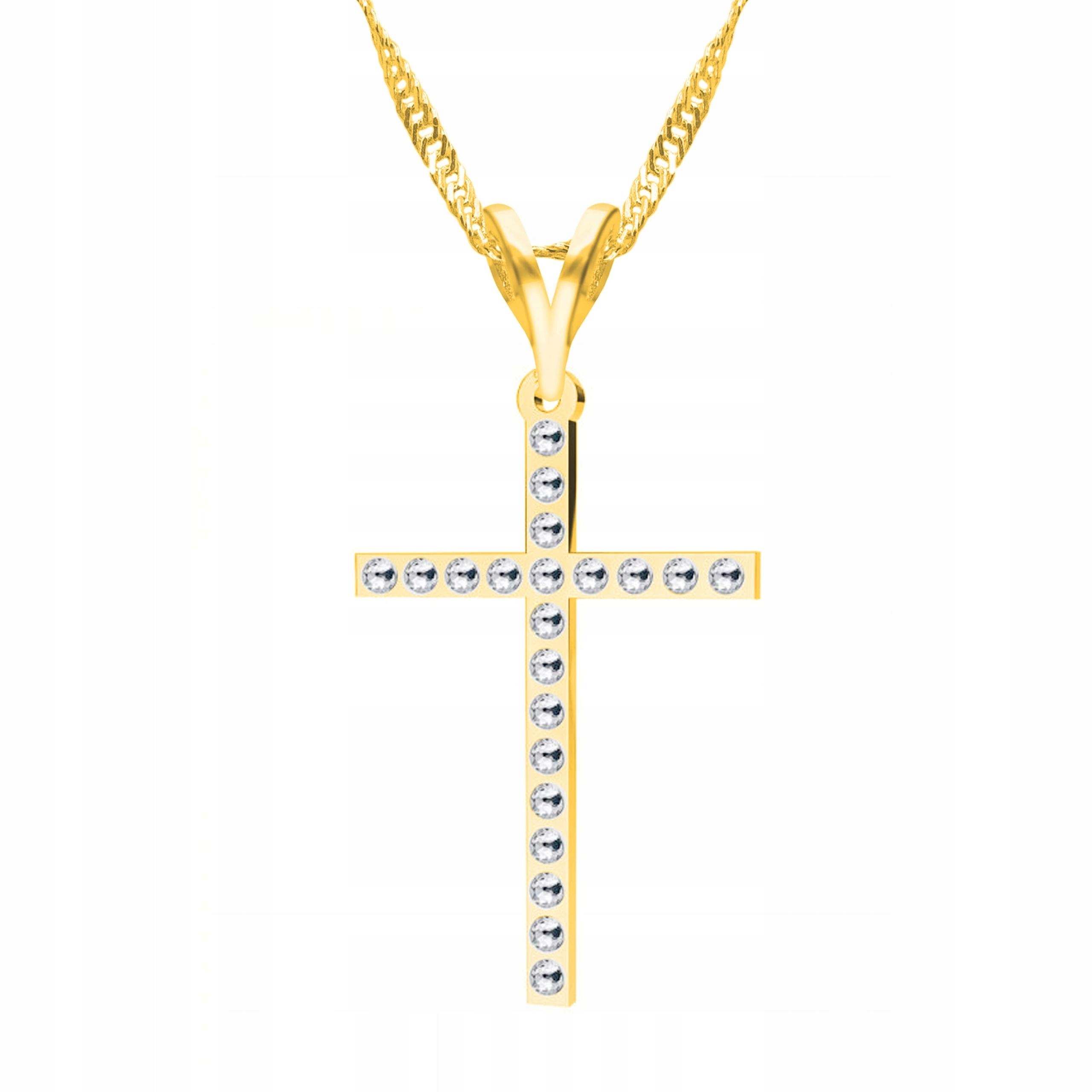 Zlatý náhrdelník Kříž s krystaly Křížek Lesklý Zirkon Stříbro 925