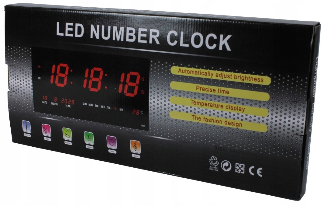 ZEGAR ŚCIENNY DUŻY LED CICHY ELEKTRONICZNY CYFROWY TEMPERATURA DATA 45cm Materiał dominujący tworzywo sztuczne