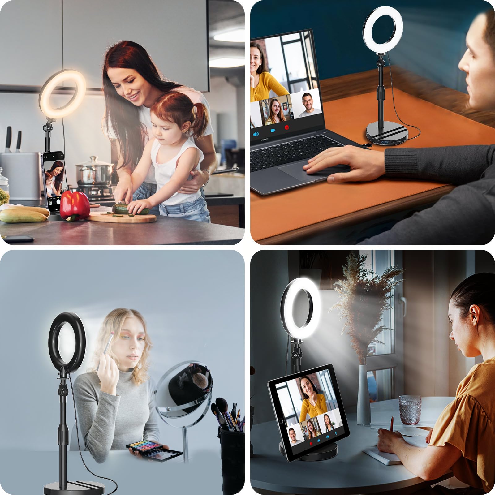 Lampa pierścieniowa na biurko z teleskopowym stojakiem — miniatura 7