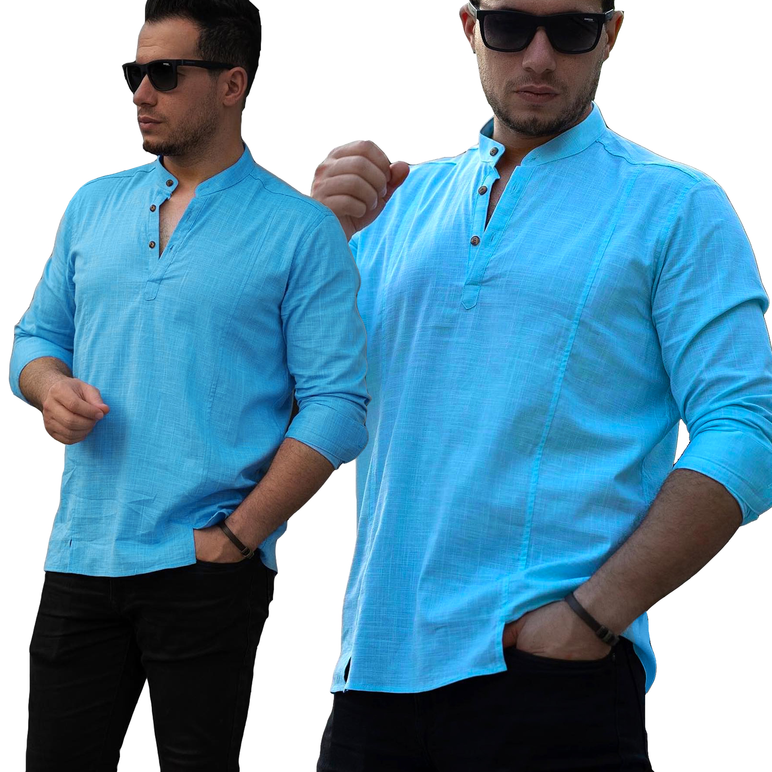 Pánská košile Stojka Denní Lněná Prodyšná Len Regular