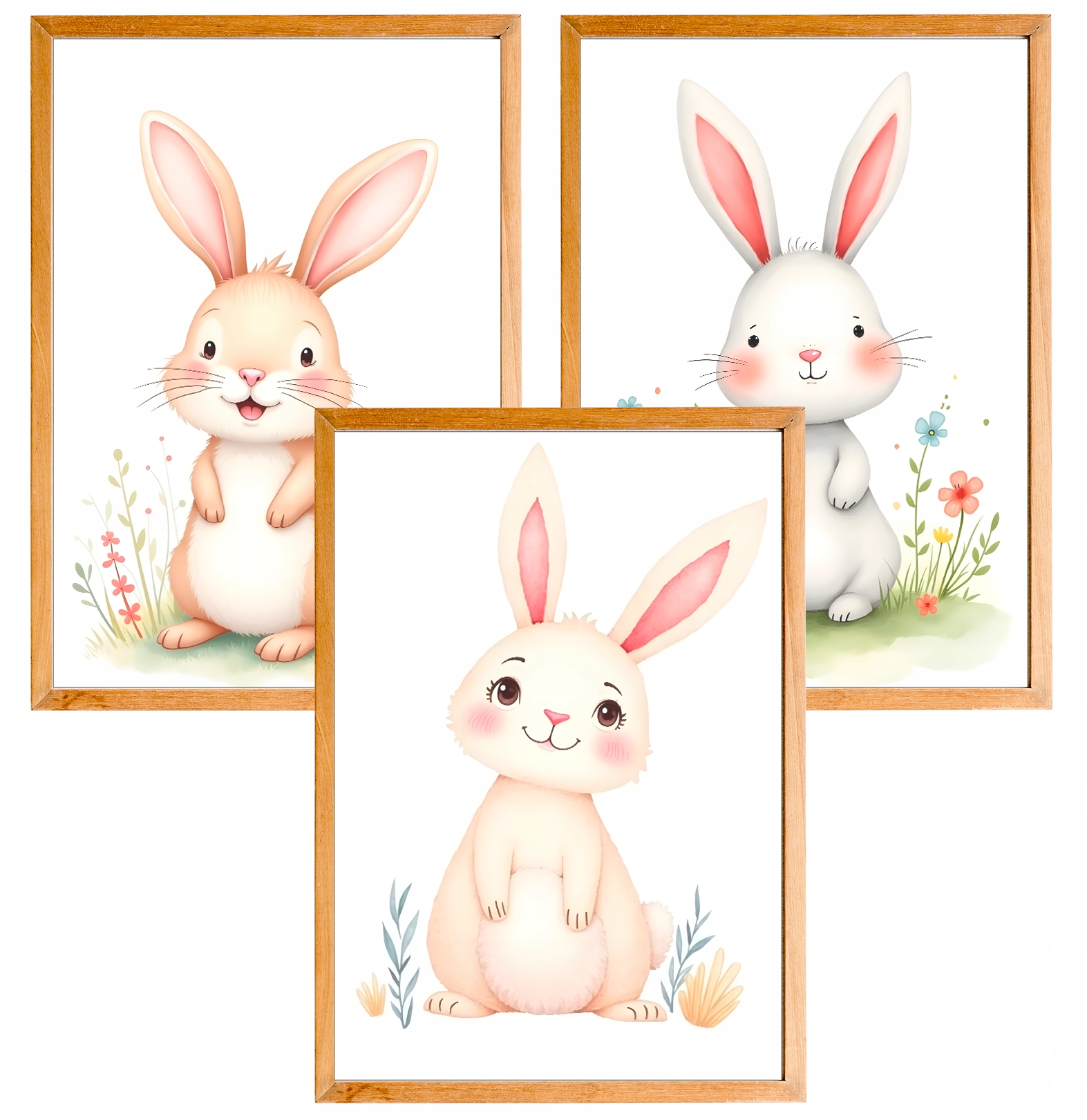 3 OBRAZKI DO POKOJU DZIECIĘCEGO A4 PLAKATY KRÓLICZKI ZAJĄCZKI PREZENT BOHO
